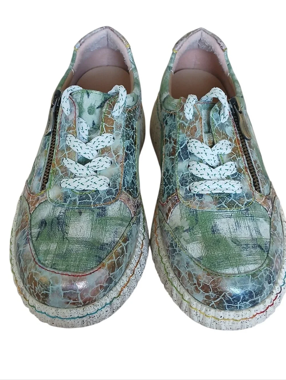 L'ARTISTE SPRING STEP Hand Painted Metallic Leather Platform Sneakers Women's 8 - Picture 5 of 11